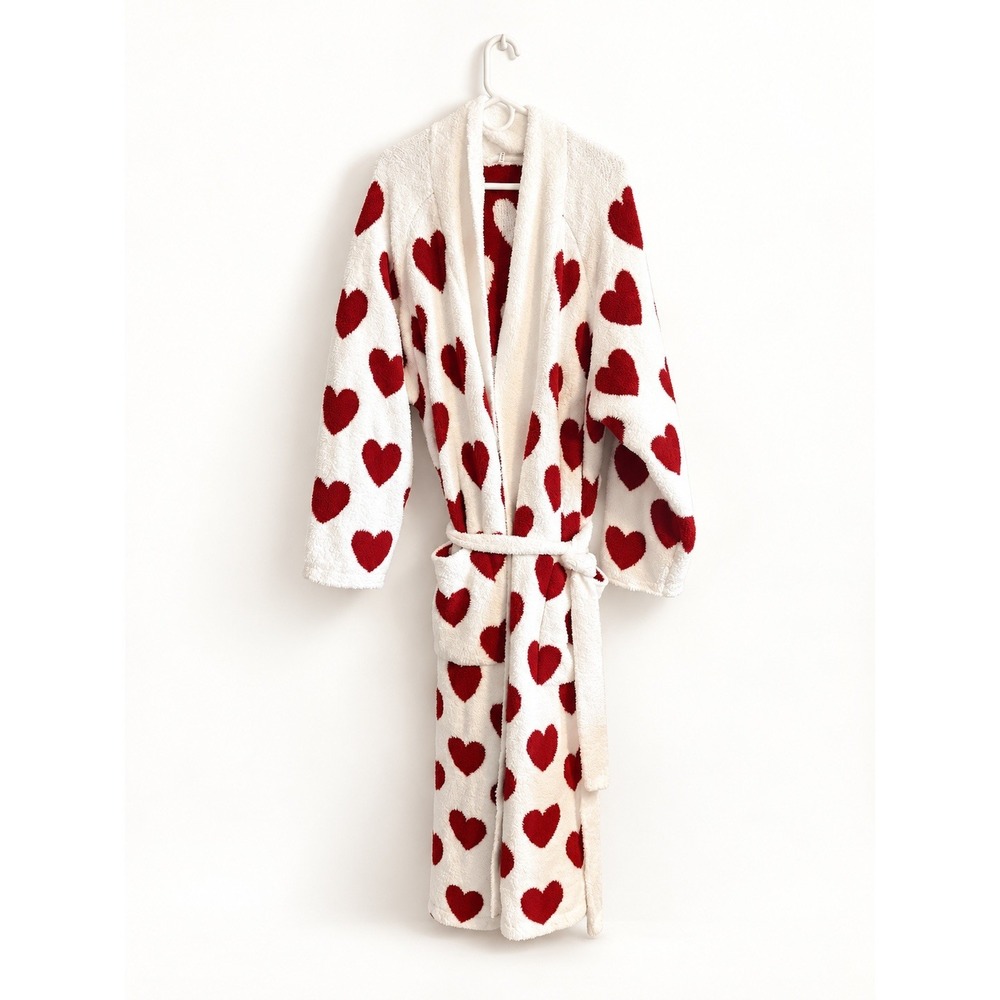 Pottery Barn Valentine Hearts Plush Robe Size Large